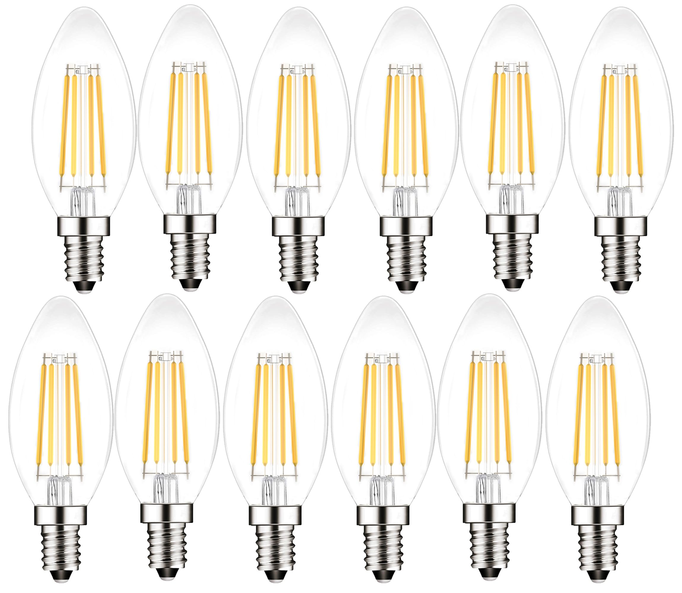 PureShine E14 Led Candle Light Bulb,Small Edison Screw,SES 4W Equivalent 40W, Warm White 2700K,400Lm,Pack of 12