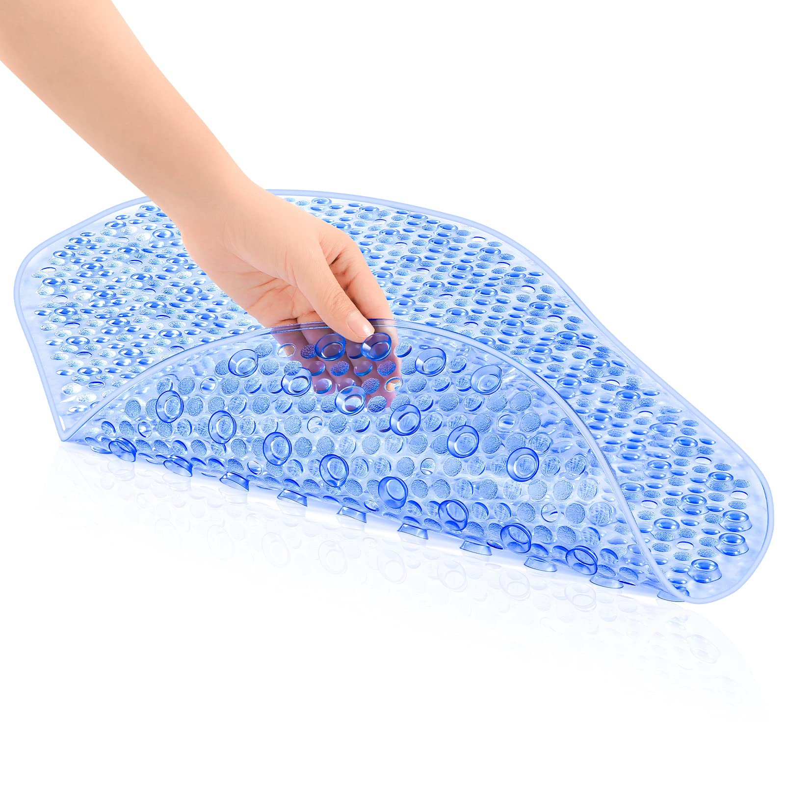 OTraki Bath Mats Non Slip Shower Mats for Inside Bath 69x39 CM, Anti-Mould Anti Slip Bathtub Mat Frosted Pebble PVC Oval Bathroom Mat with Grip Suction Cups & Drain Holes Machine Washable Aqua