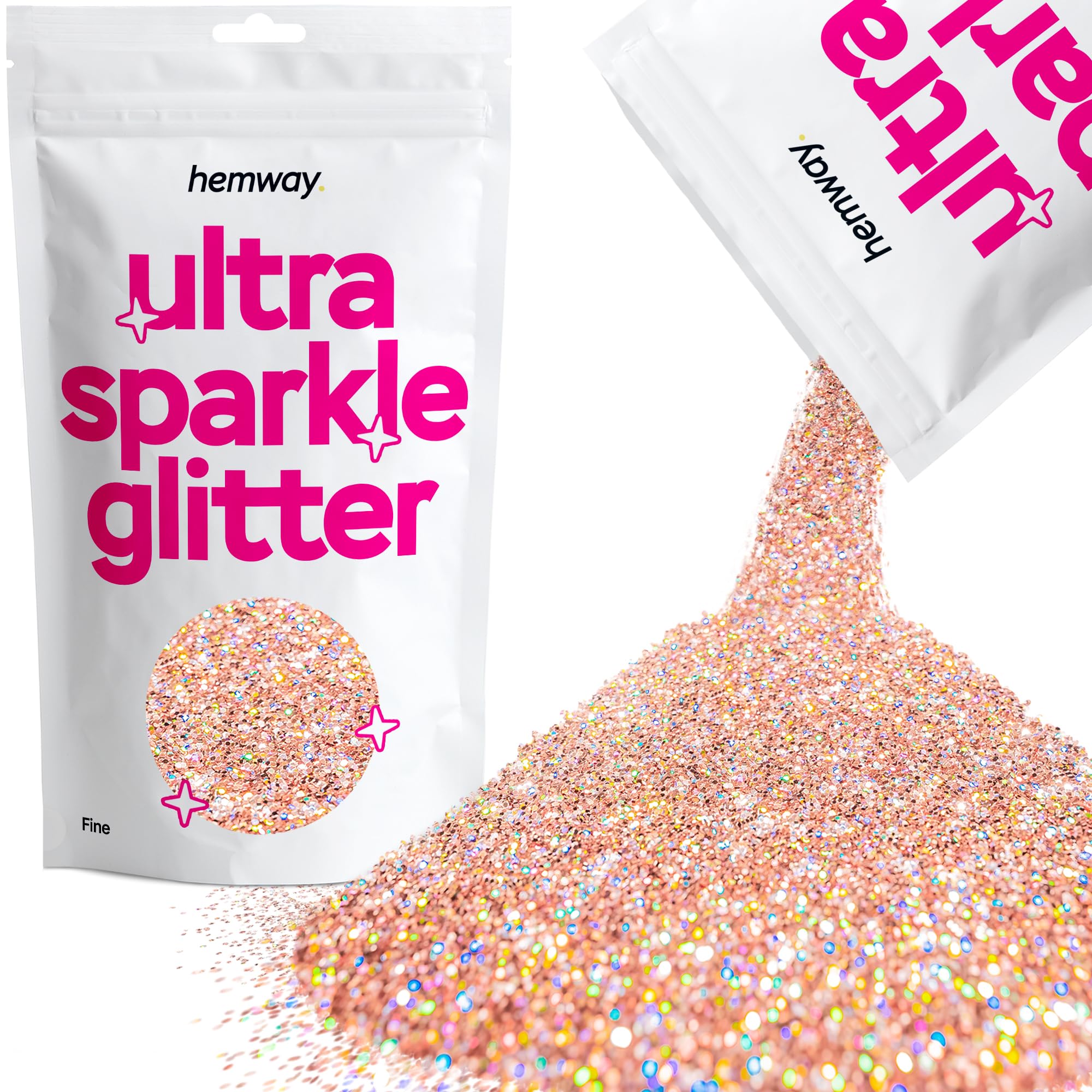 Hemway Ultra Sparkle Glitter Rose Gold Holographic 100g Fine | Glitter for Arts & Craft, Makeup, Nail Art, Crafting, Card Making, Sparkle Decoration