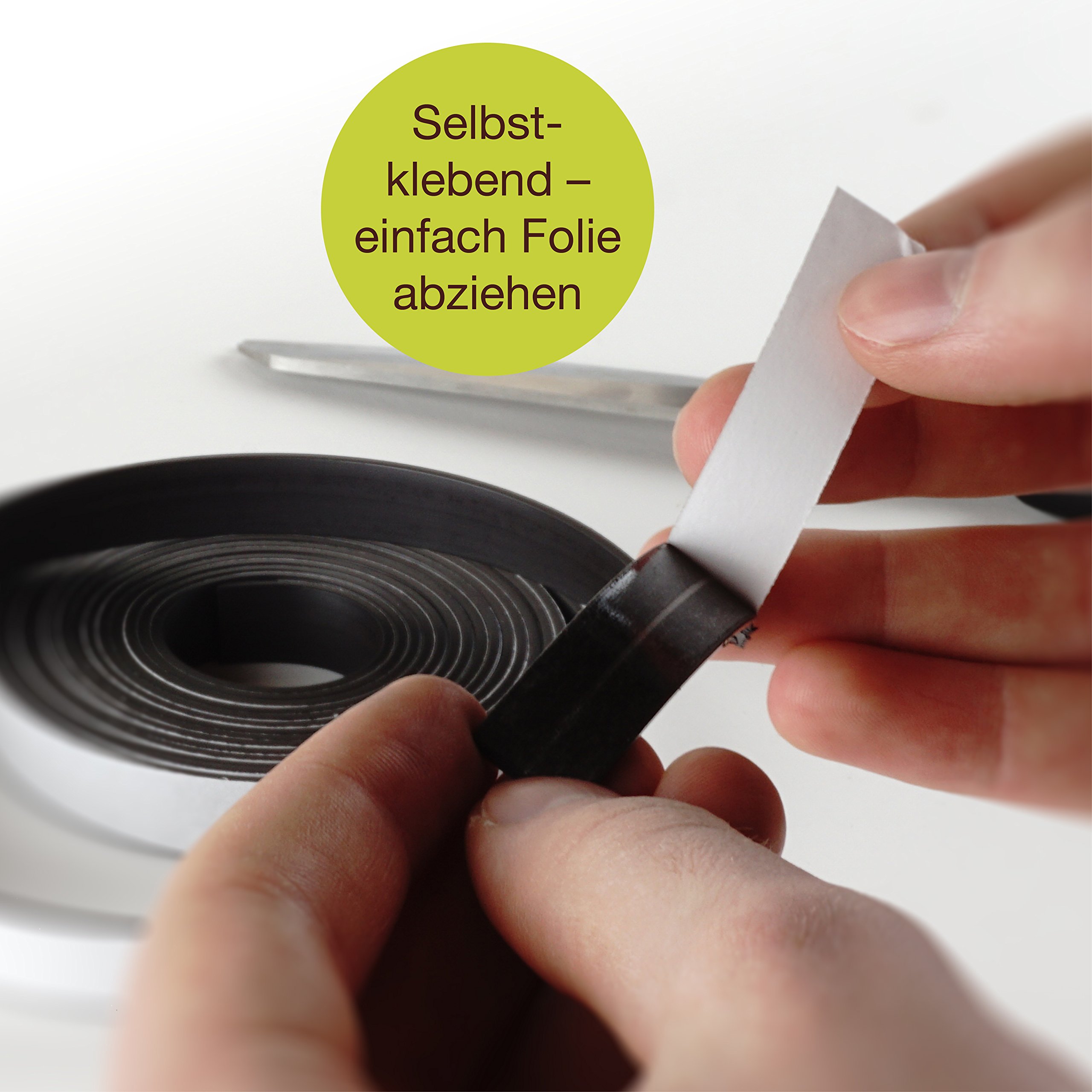 OfficeTree ® Cinta mágnética - 3 m - Cinta autoadhesiva para la imantación fija de carteles, fotos, papeles - Adherencia extra fuerte sobre pizarra blanca, pizarra magnética - negro