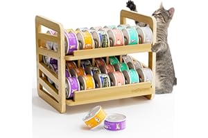 GENERIC Rolling Bamboo Cat Food Can Organizer, 2-Layer Wet Cat Food Storage Container Holds 42 (3oz) Cans, Canned Cat Food Organizer and Storage for Countertop Kitchen Cabinet or Pantry Shelf