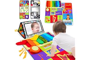 beetoy Tummy Time Baby Mirror Toys, Black and White High Contrast 0 3 6 Months Baby Infant Toy for Newborn Brain Development, Montessori Sensory Texture Piano Mirror Music Toys for Baby
