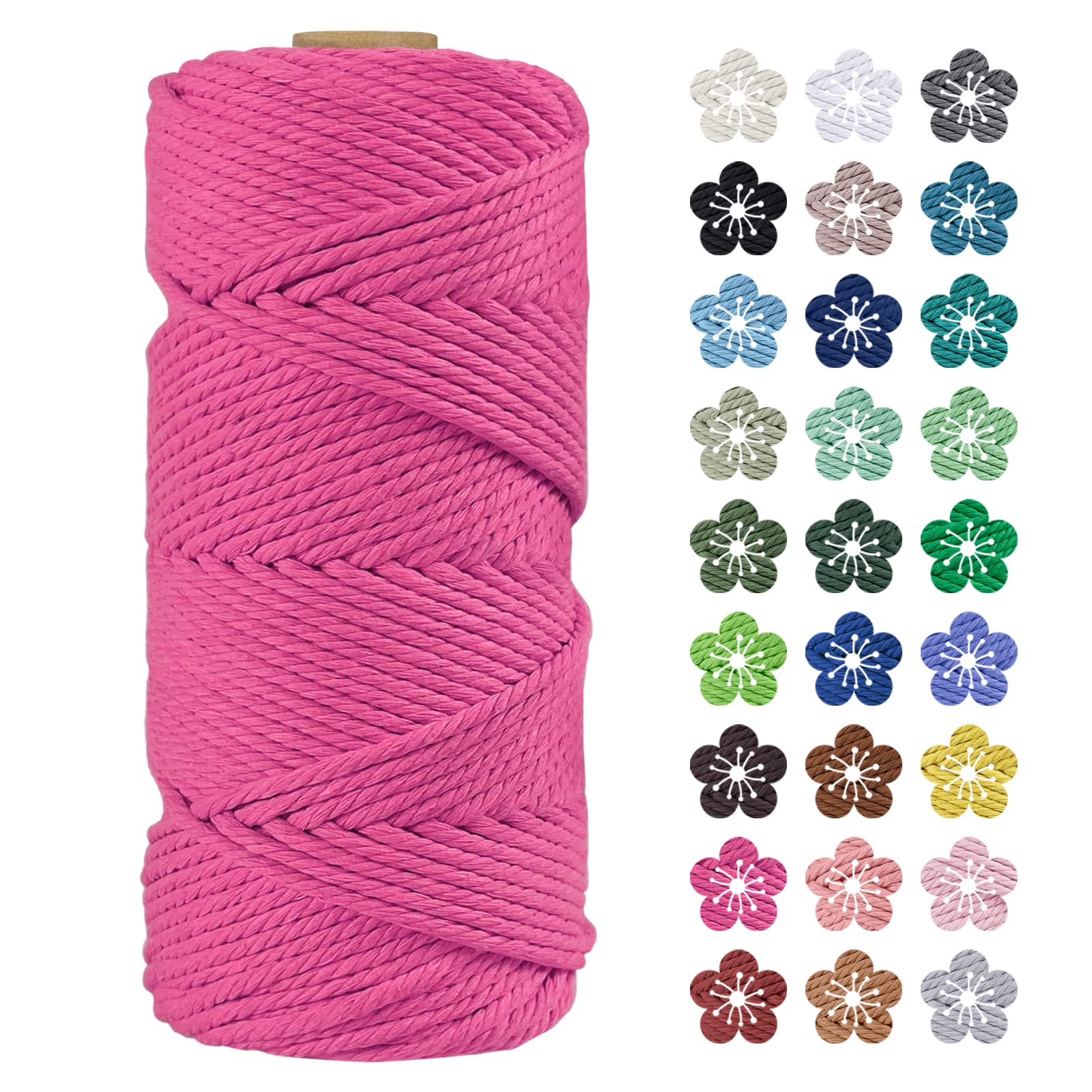 LEREATI Macrame Cord 4mm x 100m, Thick Macrame Rope Natural Cotton Rope Craft String, 4 Strand Twisted Cotton Cord Yarn for DIY Plant Hanger, Wall Hanging, Christmas Decoration (Rose red)