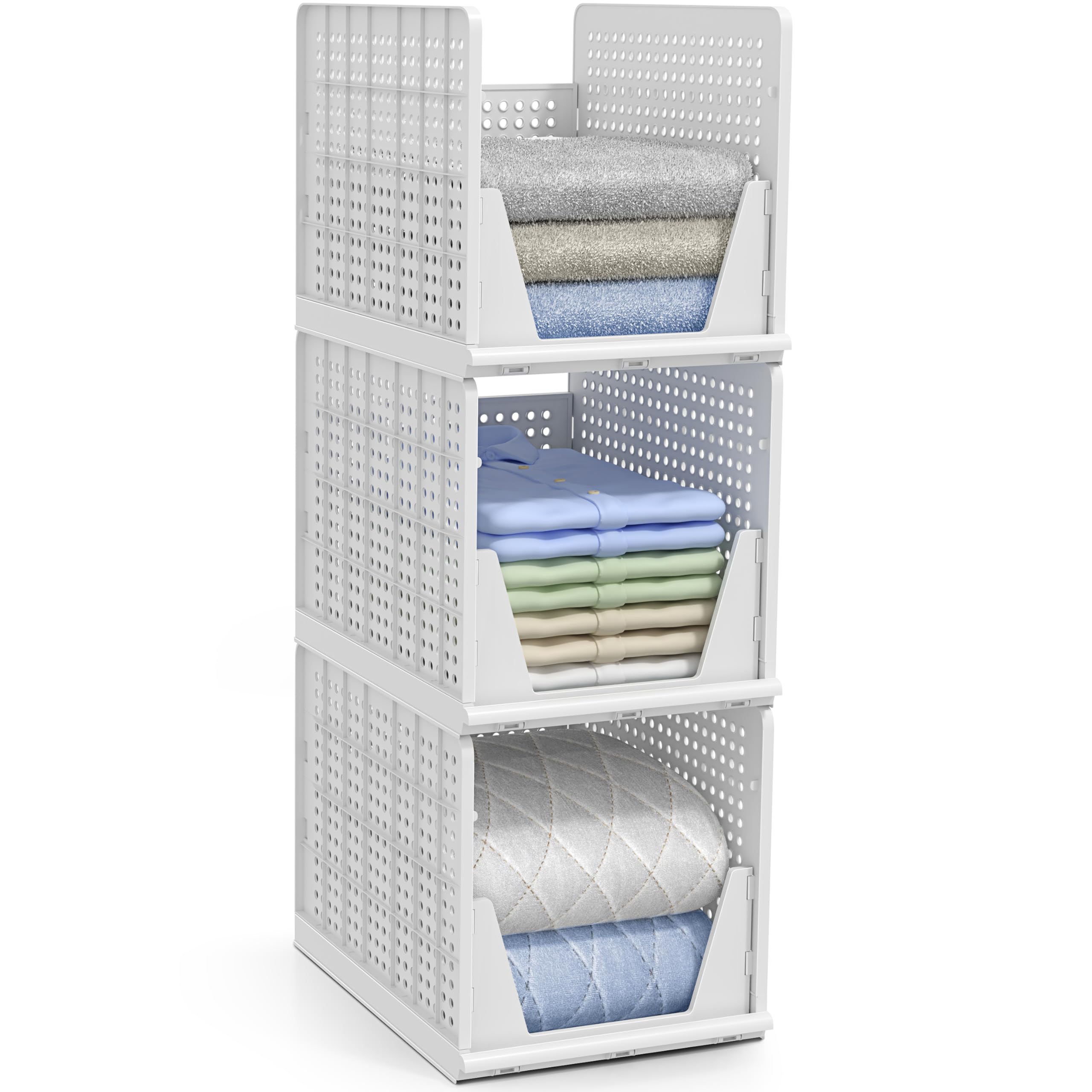Photo 1 of Sorbus Shelf Organizer - Closet Shelf Organizer for Clothes, Closet, Bathroom, Kitchen, Garage - Plastic Stackable Shelf Organizer Baskets - Open Front Design Under Shelf Organizer