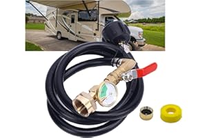 RV Gas Refill Adapter Hose with Gauge and ON Off Control Valve 3 Feet Gas Tank Extension Hose for 1 Lb Gas Tank