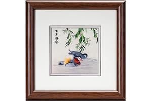 Ebherys Hunan Embroidery Art,Boatyard, Framed Hand Embroidery Artwork, Chinese Traditional Cutlture,Intangible Cultural Heritage Handmade Wall Art… (Mandarin Duck)