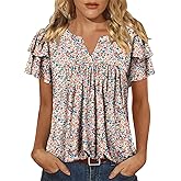 BETTE BOUTIK Womens Crewneck Short Sleeve Summer Tops Pleated Tunic Shirts S-3XL