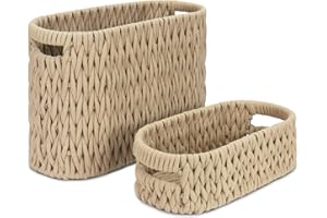 Boho Toilet Paper Storage Baskets, Cotton Rope Woven Bathroom Basket Set of 2, Standing Toilet Paper Holder for 6 Mega Rolls,
