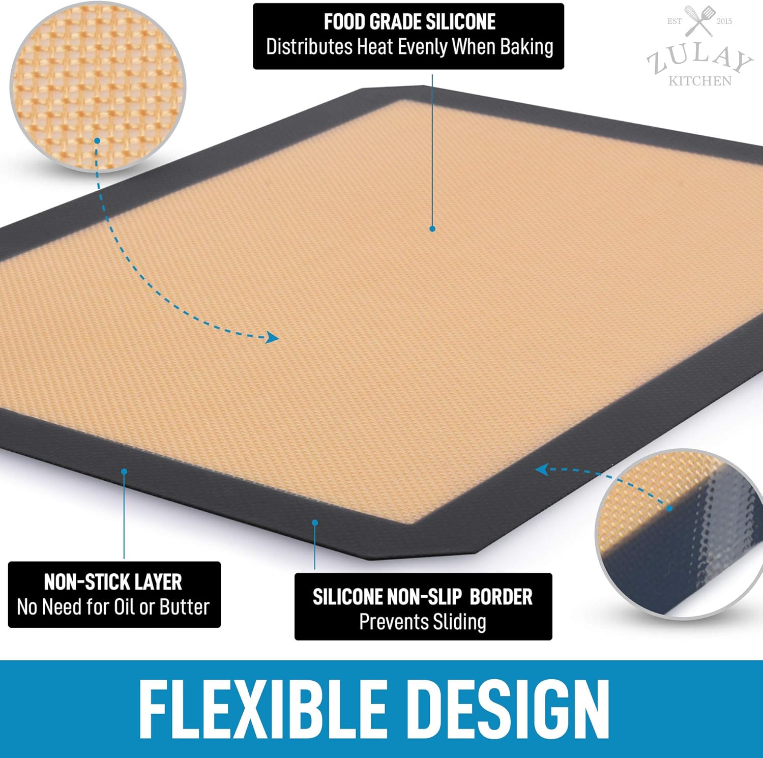 Zulay Kitchen (2 Pack) Silicone Baking Mat Sheet Set - Reusable Baking Mat Nonstick - Half Sheet Baking Mat For Oven (Size 16.5" x 11.6") - Dark Gray: Kitchen & Dining