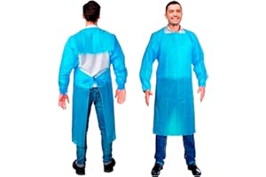 AMZ SUPPLY AMZ Disposable Isolation Gown, X-Large. 25 Pack Blue 2 Mil Polyethylene Disposable Gowns Medical. Waterproof Isolation Gowns Disposable. Disposable Medical Gowns with Elastic Wrists, Double Back Ties