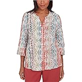 Alfred Dunner Women's Sedona Sky Vertical Button Down Stripe Top