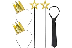 Itscolofy Gold Star Wand and Crown & Tie, Gold Crowns Hats Angel Princess Fairy Costume for Wedding Party Cosplay Birthday Couples Halloween Dress Up Accessories