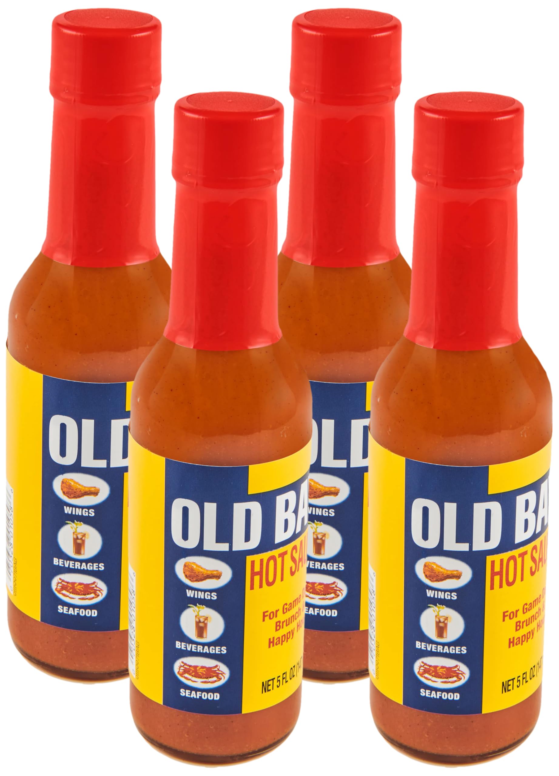 OLD BAY Hot Sauce, 5 fl oz – One 5 Fluid Ounce Bottle of Hot Sauce, Perfect for Tabletop for a Spicy Kick to Chicken Wings, Burgers, Seafood, French Fries and More (Pack of 4)