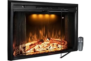 Benrocks 36” Electric Fireplace Inserts with Glass Door and Mesh Screen, Multicolor Flames & Fire Crackling Sounds, Timer, Overheating Protection Fireplace Heater, 750/1500W