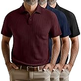 Riyiper 3 Pack Men's Big and Tall Waffle Henley Shirts, Button Collared Short Sleeve Lapel V Neck Side Split Basic Tees