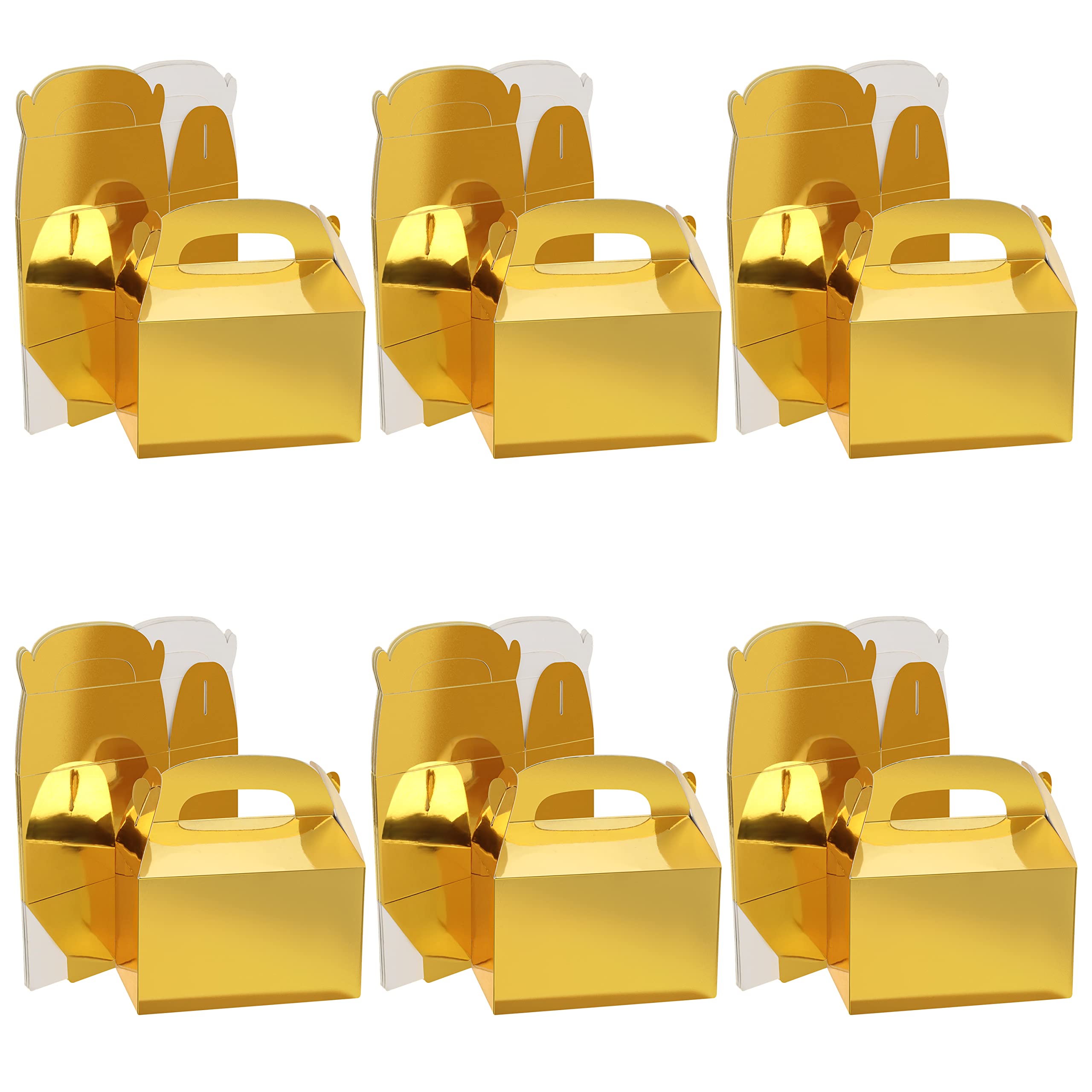 Belle Vous Gold Shiny Party Treat Favour Gift Boxes (24 Pack) - 16 x 9.3 x 8.6cm (6.29 x 3.66 x 3.38 inches) - Plain Loot Goodie Gable Bags for Kids Birthdays, Food, Baby Shower & Weddings