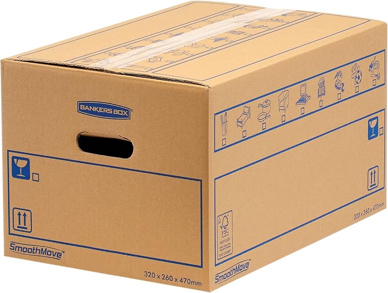 BANKERS BOX 15 Large SmoothMove Moving Boxes 39L 47x32x26cm Handles