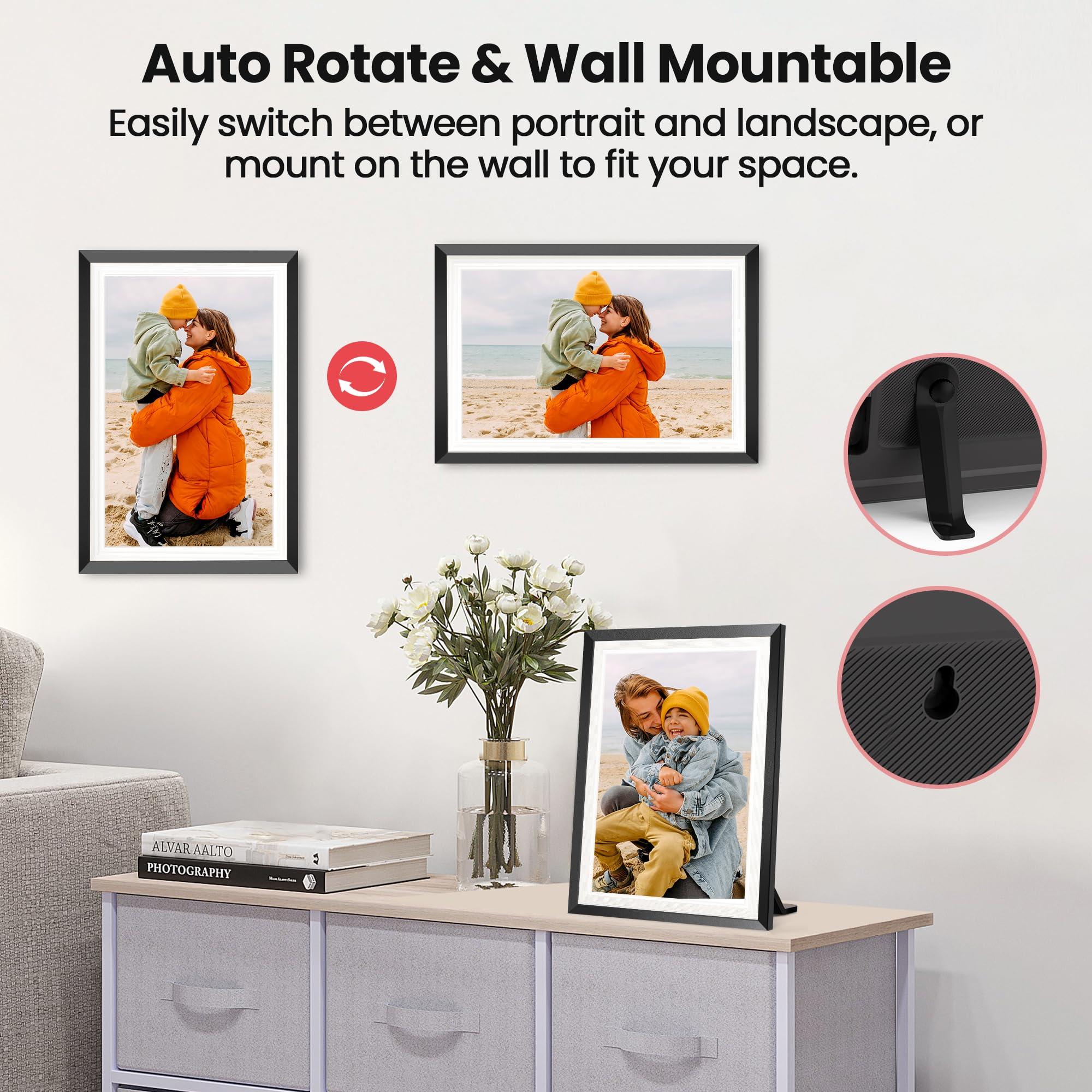 RCA 10.1” WiFi Digital Picture Frame, Electronic Photo Frames 32GB Storage, HD IPS Touch Screen WiFi Frame/Auto Rotate/Wall Mounted, Easy Setup in Uhale App to Share Photo/Video Anytime (Black)