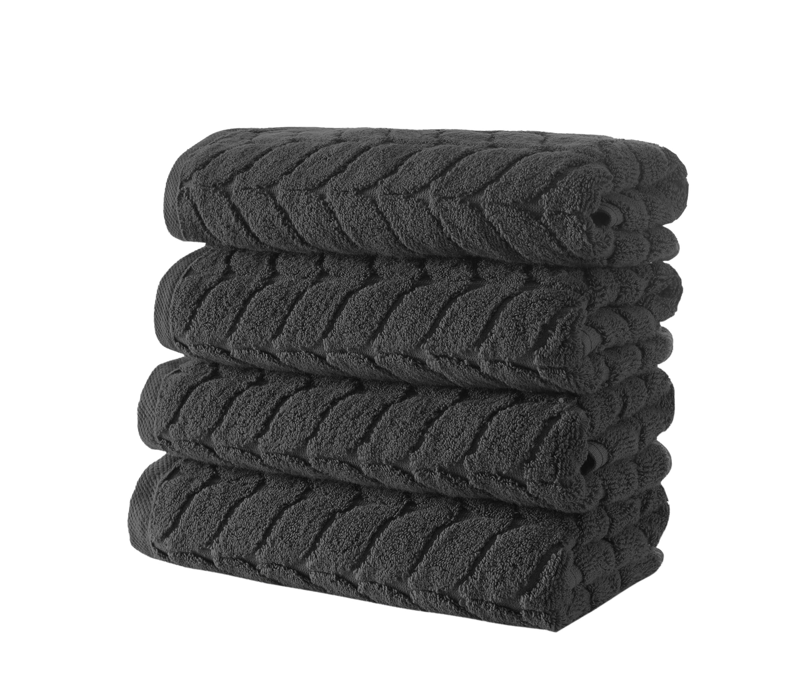 BAGNO MILANO Turkish Cotton Bath Towels, Hand Towels - Soft Plush Jacquard Collection Luxury Towels Set (Charcoal, 4 Pcs Hand Towel Set) Image