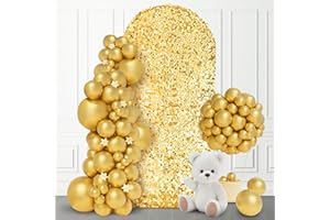 SaitiMade 7.2 FT Bling Arch Backdrop Cover, Gold Sequin Wedding Arch Stand Cover, Round Top Fitted Chiara Backdrop Cover for Birthday Party Ceremony Baby Shower Banquet Decoration