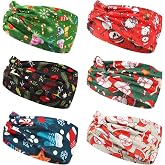 Jocbean 6pcs Christmas Headband for Women Santa Claus Snowman Stretchy Twisted Headbands Wide Knotted Elastic Hair Bands Hair Accessories