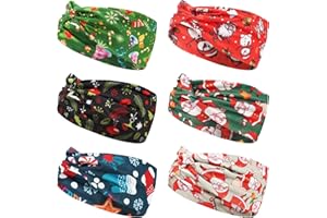 Jocbean 6pcs Christmas Headband for Women Santa Claus Snowman Stretchy Twisted Headbands Wide Knotted Elastic Hair Bands Hair