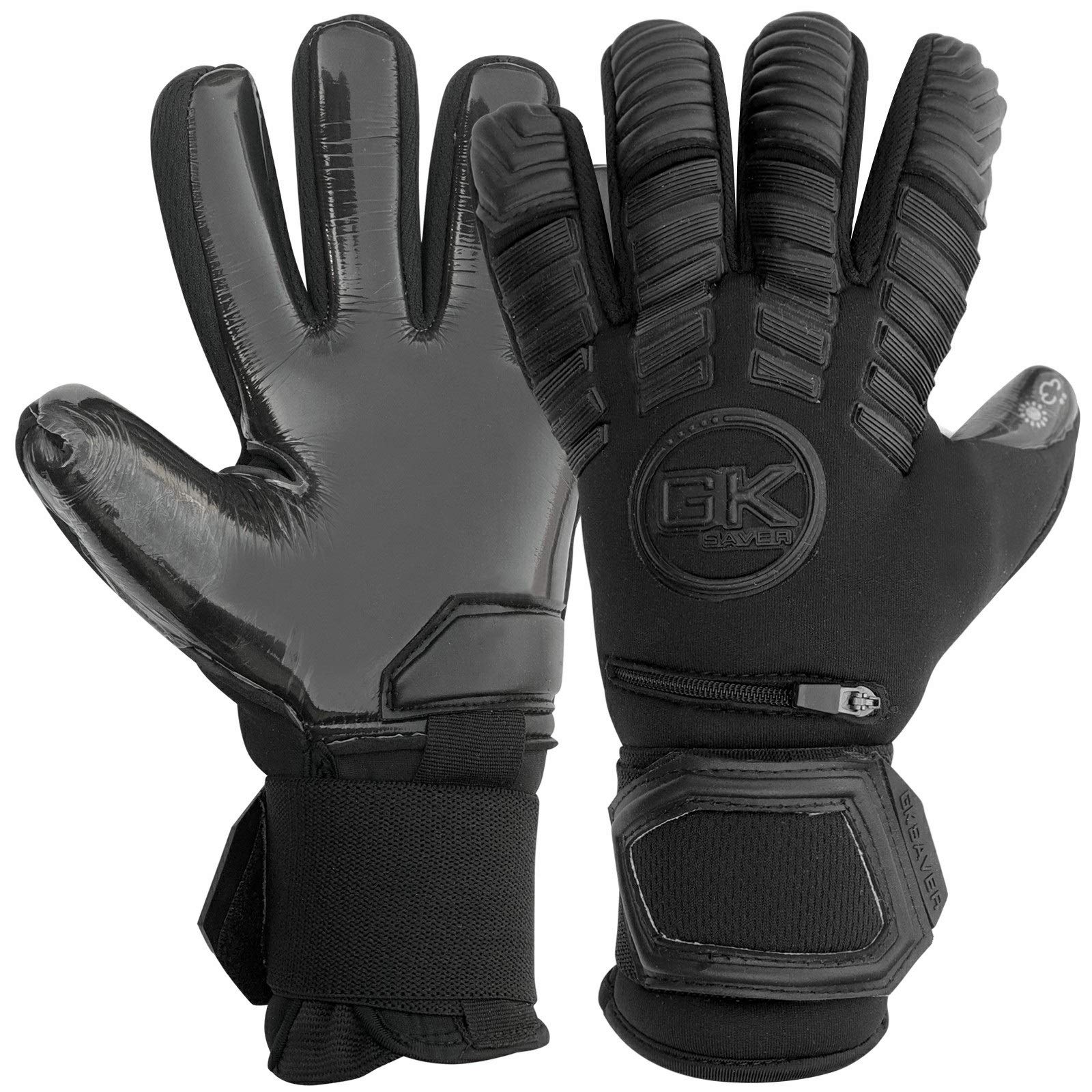 GK Saver Football Goalkeeper Gloves Protech Series Professional Size 6 to 11 Soccer GK Goalie Gloves (Blackout YF, SIZE 10)