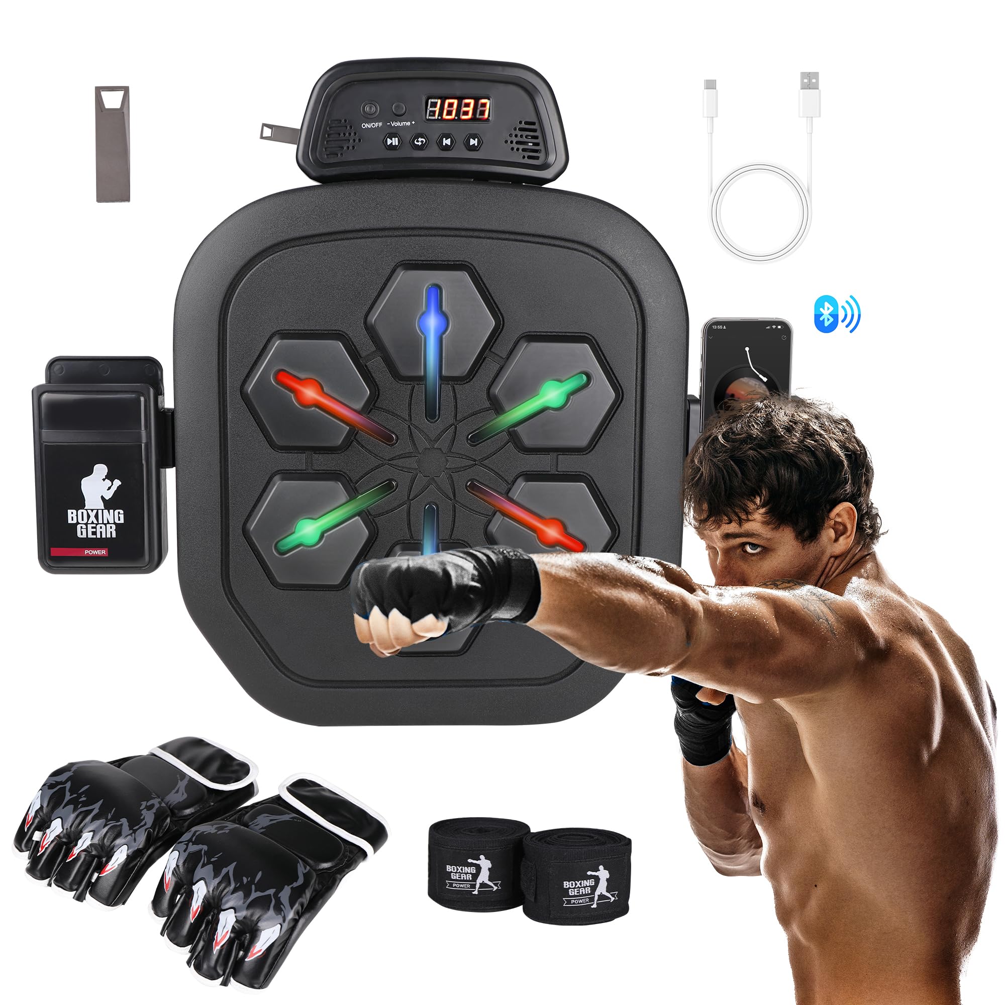 Photo 1 of Zeinlenx Music Boxing Machine, Smart Boxing Machine Wall Mounted, Electronic Bluetooth Boxing Musical Workout Machine, Indoor Boxing Training Punching Pad Set Suitable for Adults and Kids