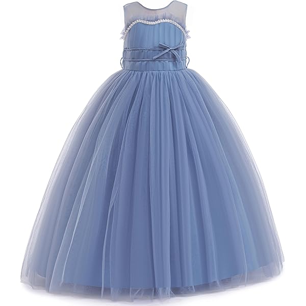 lulu blue dress Girls Dusty Blue Bridesmaid Dresses A-Line V-Neck Straps Long Stretch main image 1