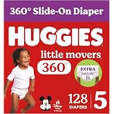 Huggies Size 5 Baby Diapers, Little Movers HuggFit 360° Baby Diapers with 360° Waistband, Size 5 (27+ lbs), 128 Count (2 Pack