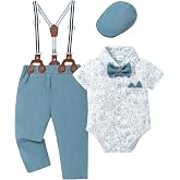 Coco&amp;RARA Baby Boy Clothe Suit Gentleman Shirt Bowtie Beret Suspender Pants | Boy Suits, Short Sleeve, 4PCS, Formal Dress Wedding Outfits, 0-3M, 3-6M, 6-12M, 12-18M, Soft, Comfortable
