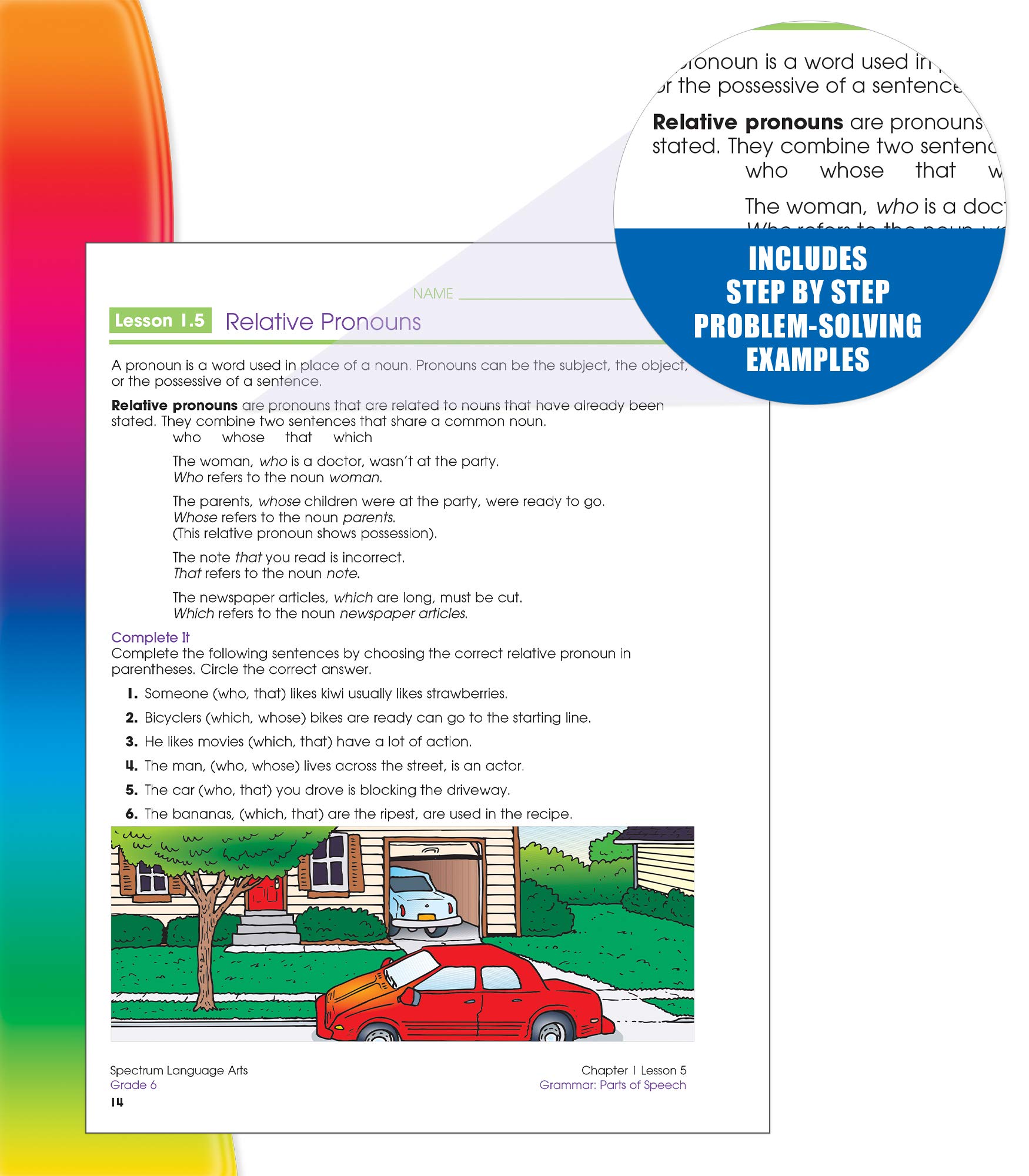Spectrum Language Arts Grade 6, Ages 11 to 12, Grade 6 Language Arts, Vocabulary, Sentence Types, Parts of Speech, Writing Practice, and Grammar Workbook - 184 Pages