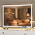 Hasipu Vanity Mirror with Lights, 23" x 18" LED Makeup Mirror, Lighted Makeup Mirror with Dimmable 3 Modes, Touch Screen Control Vanity Mirror Square Gold