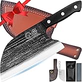 Full Tang, Serbian Chefs knife,Chef Meat Cleaver,Kitchen Knives,Set with Leather Sheath,Take Carrying,Butcher (8 Inch)