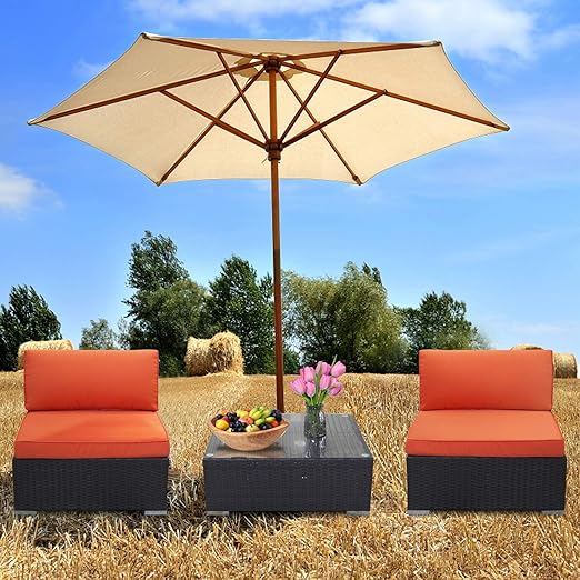 Amazon Com Excited Work Outdoor Sectional Couch Set 3 Piece Patio Rattan Wicker Furniture Set With Washable Cushions Orange Kitchen Dining