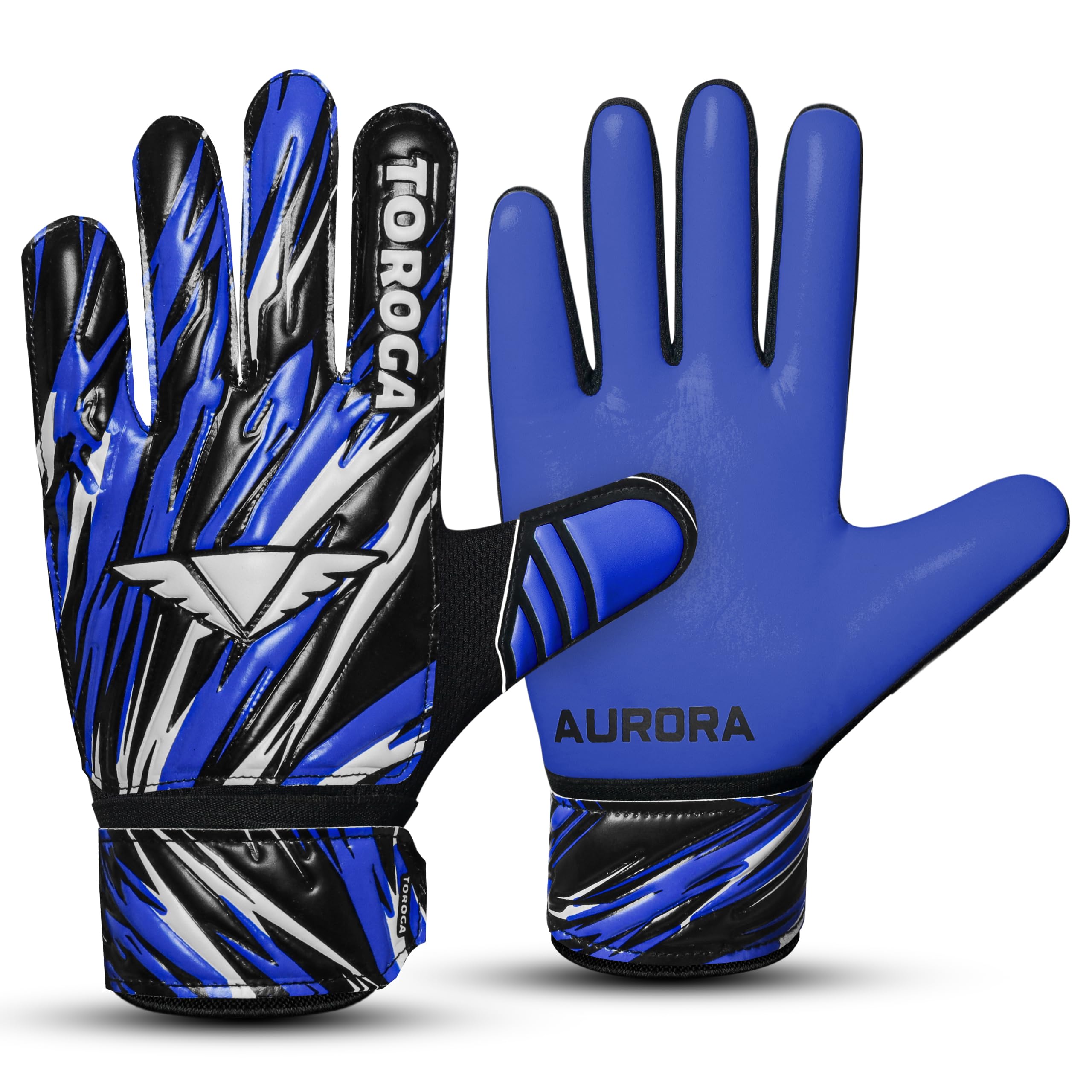 TOROGA Football Goalkeeper Gloves For Boys kids Children Youth Soccer Goalie Glove with Super Grip Palms (Blue, 7)