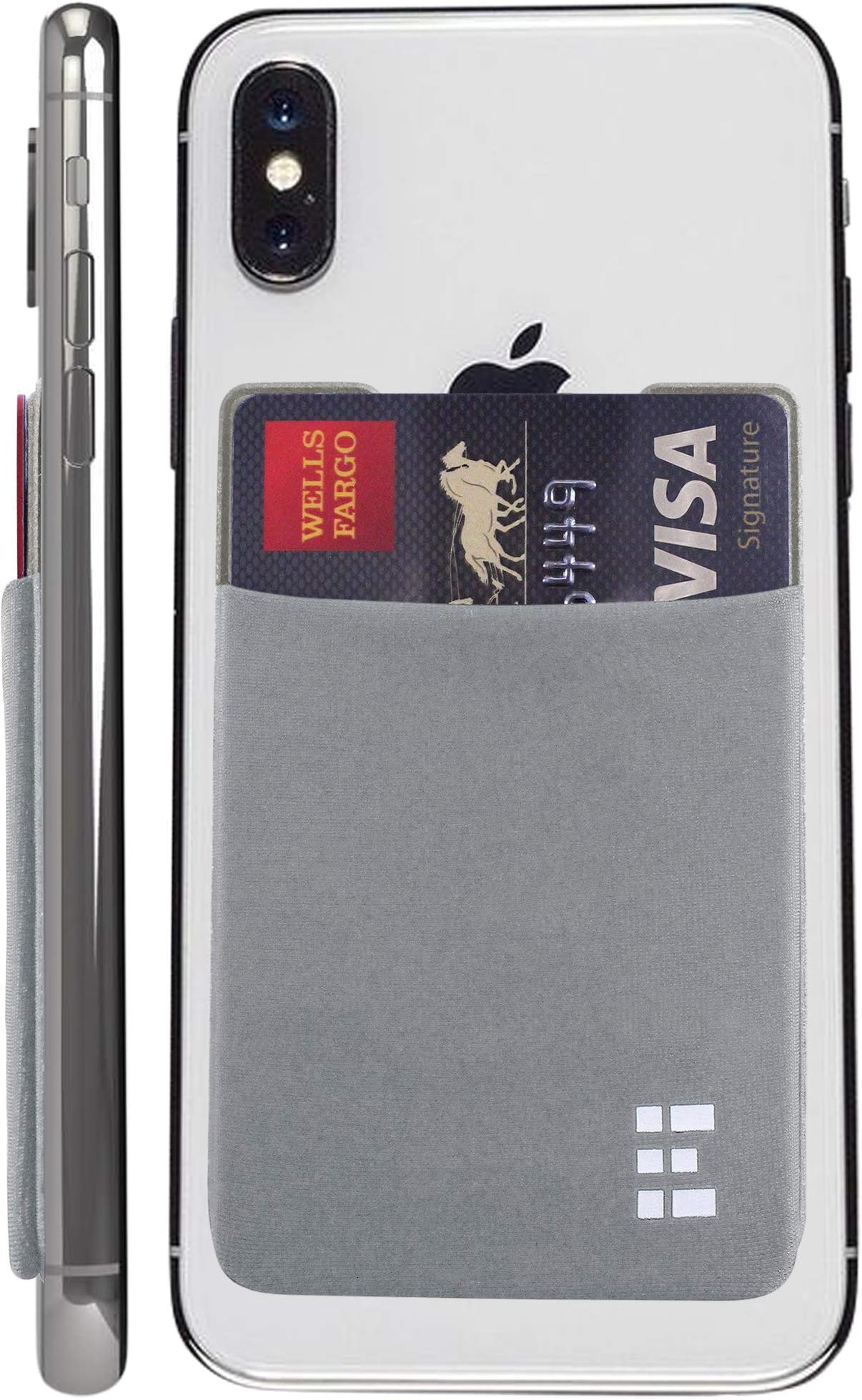 Cell Phone Credit Card Holder Stick On Wallet Case w/RFID Blocking (Silver)
