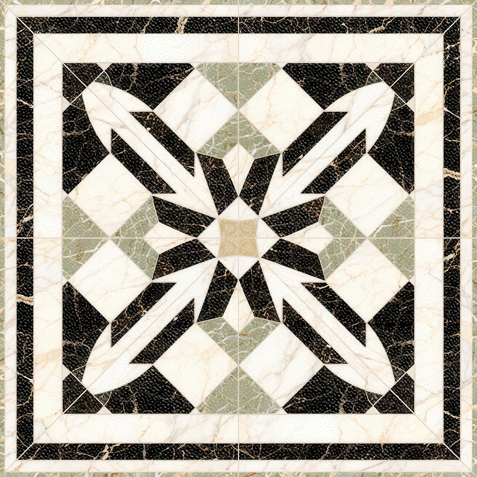 Photo 1 of HOMETITUTE 10PCS 12x12 Inch Vintage Black White Green Inlay Marble Look Floor Tiles Peel and Stick Removable Self Adhesive DIY Vinyl Flooring Stickers for Kitchen Bathroom Living Room Entryway Decor