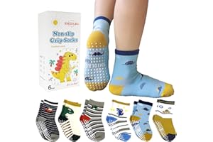 SMIDLRG Toddler Grip Crew Socks With Grippers Boys Girls Kids 1-3/3-5/5-7T 6 Pairs