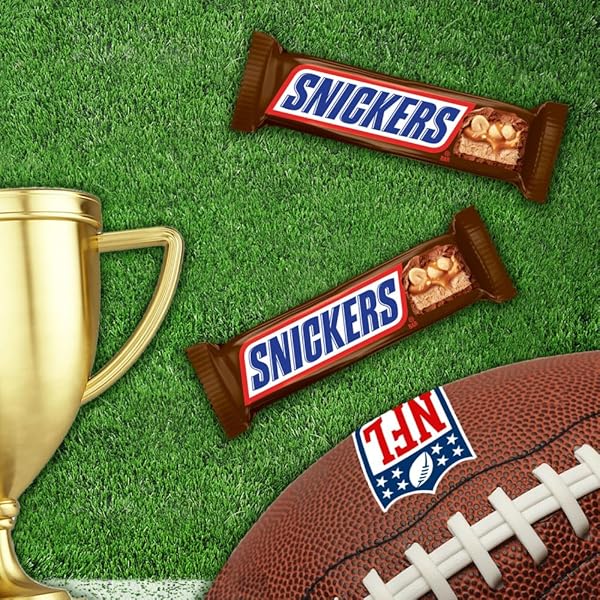 SNICKERS NFL FOOTBALL FULL SIZE CHOCOLATE CANDY BARS, CARAMEL CHOCOLATE FOR PARTIES, TAILGATING, OR GAME DAY SNACKS, 11.16 OZ BAG (PACK OF 6)