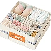Criusia Drawer Organizer Clothes, 14 Pack Dresser Organizer for Baby Clothes, Underwear, Sock- Foldable Closet Organization and Storage Dividers Bins for Nursery, Bedroom and Dorm (Beige)