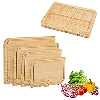 4-PCS Bamboo Cutting Board Set, Wood Cutting Board for Kitchen with Innovative Stand, Juice Groove & Handle, Double Sided for Chopping & Charcuterie Board, Kitchen Gift for Home Cooks, For Meat &Fruit