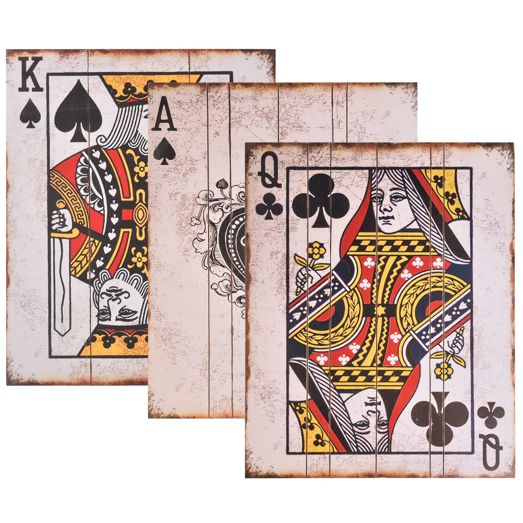 Zoyiancy Vintage Poker Wall Decor Sign Playing Cards Canvas Printing Wall Art for Chess Room Home Cafe Pub Bar Shop Decor (3Pcs Frameless, 10x8in)