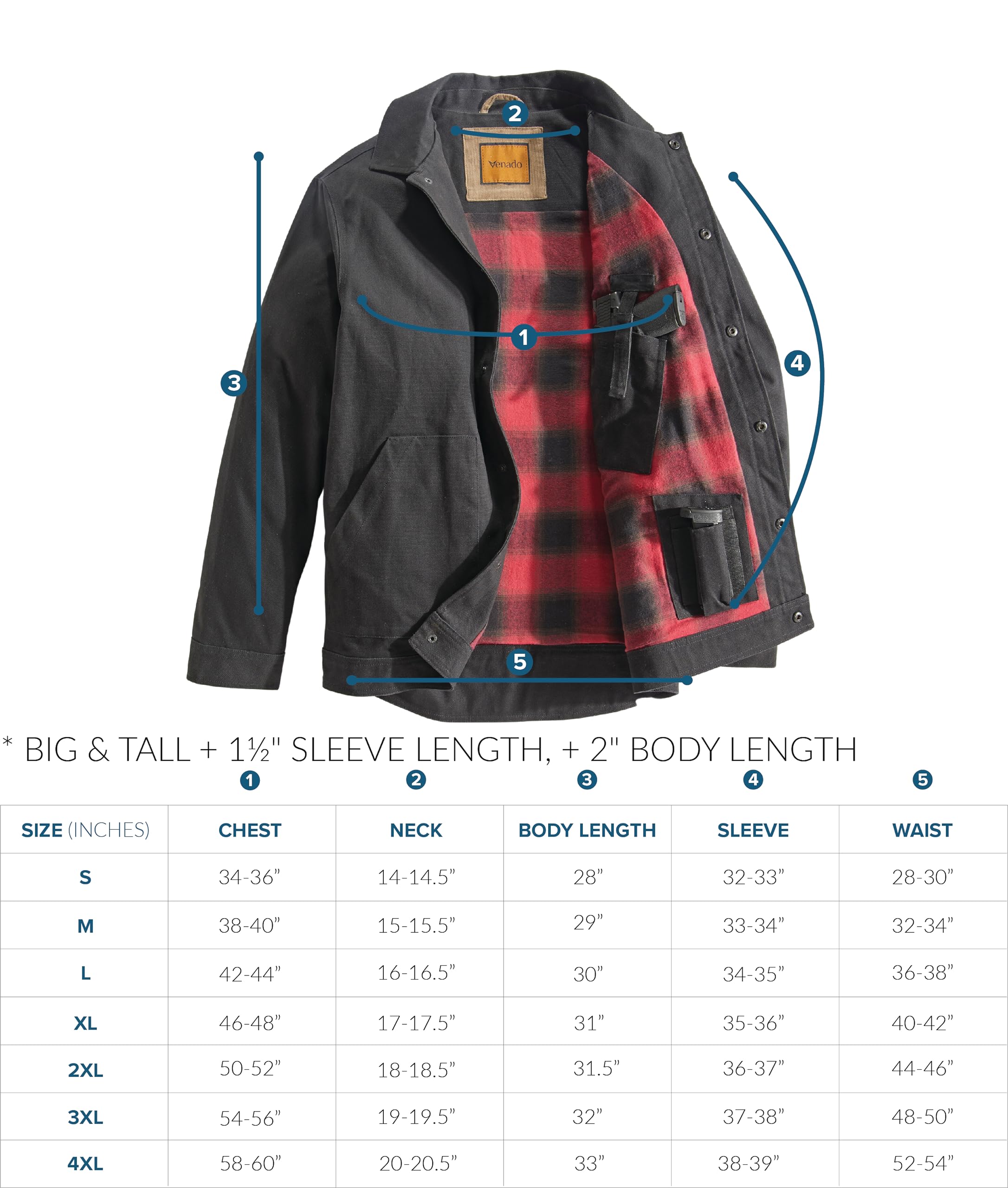 Venado Concealed Carry Shirt Jacket for Men - Heavy Duty Canvas - Conceal Carry Pockets