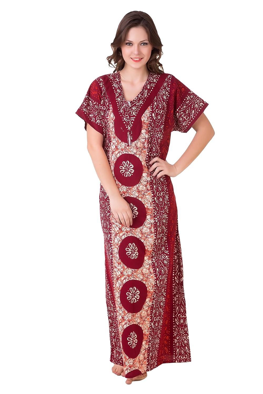 masha women's cotton nighty (nt2pc-181-185, maroon and blue, free size)