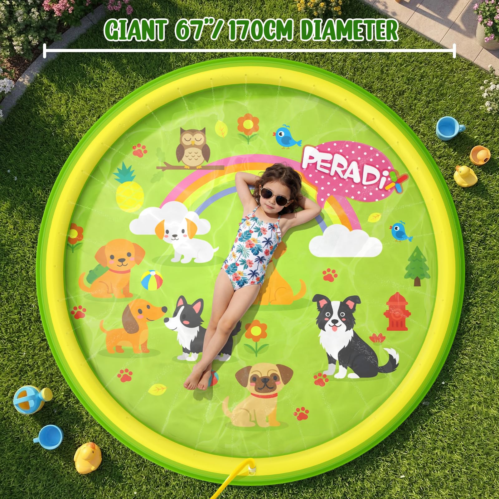 Peradix Splash Pad,Sprinkler Wasser-Spielmatte Anti-Rutsch Splash Play Matte Sommer Outdoor Garten Kinder Spielzeug Sprinklerpool für Baby Party Outdoor 6