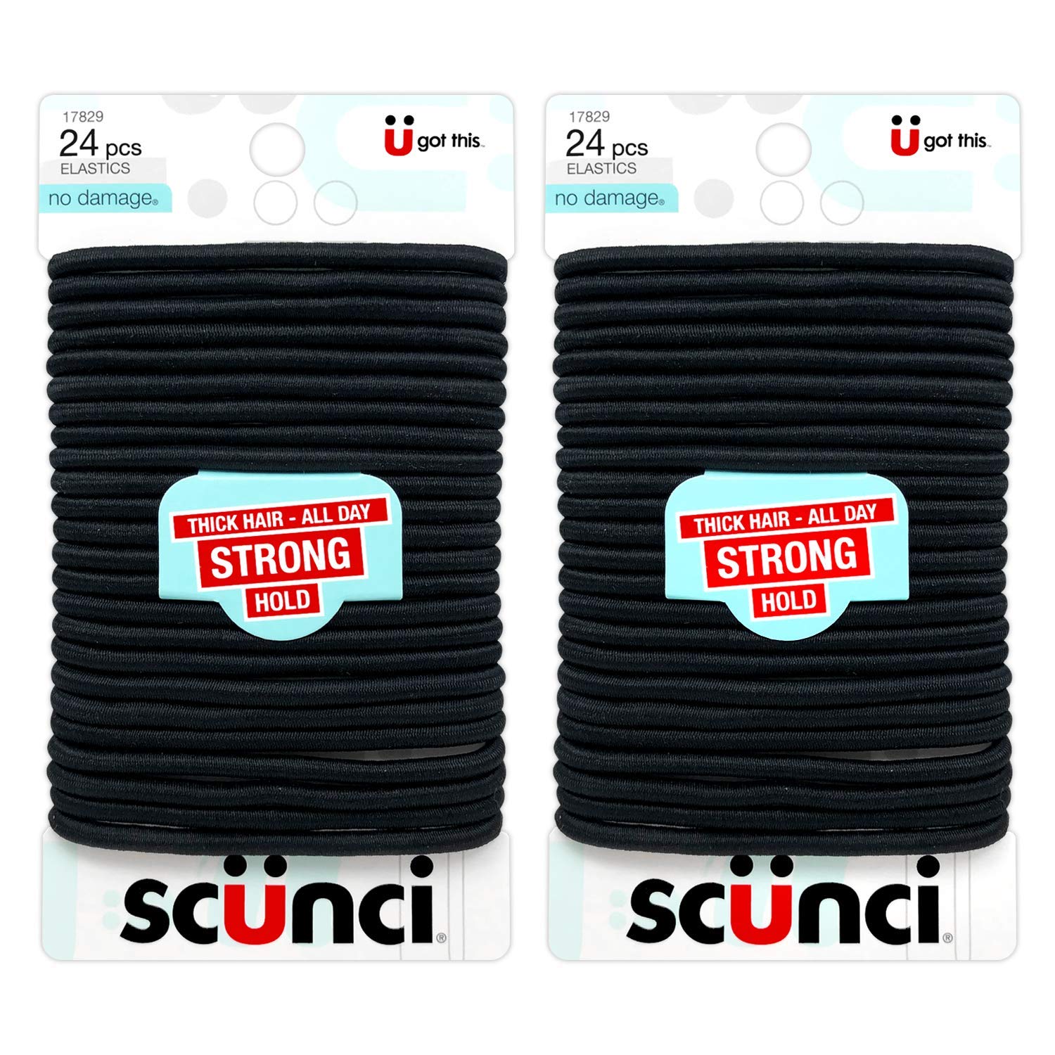 Amazon Com Scunci Thick Hair Black Elastics All Day Strong Hold