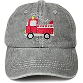 Enodtter Embroidered Fire Truck Baseball Hat, Gift for Boy Kids Child, Washed Gray Snapback Cap Embroidery Adjustable Hats