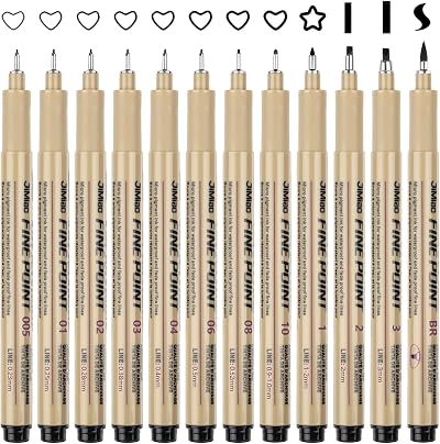 Svalor Fineliners Pens 12 Piece Set Black with 12 Line Widths for Art Drawing