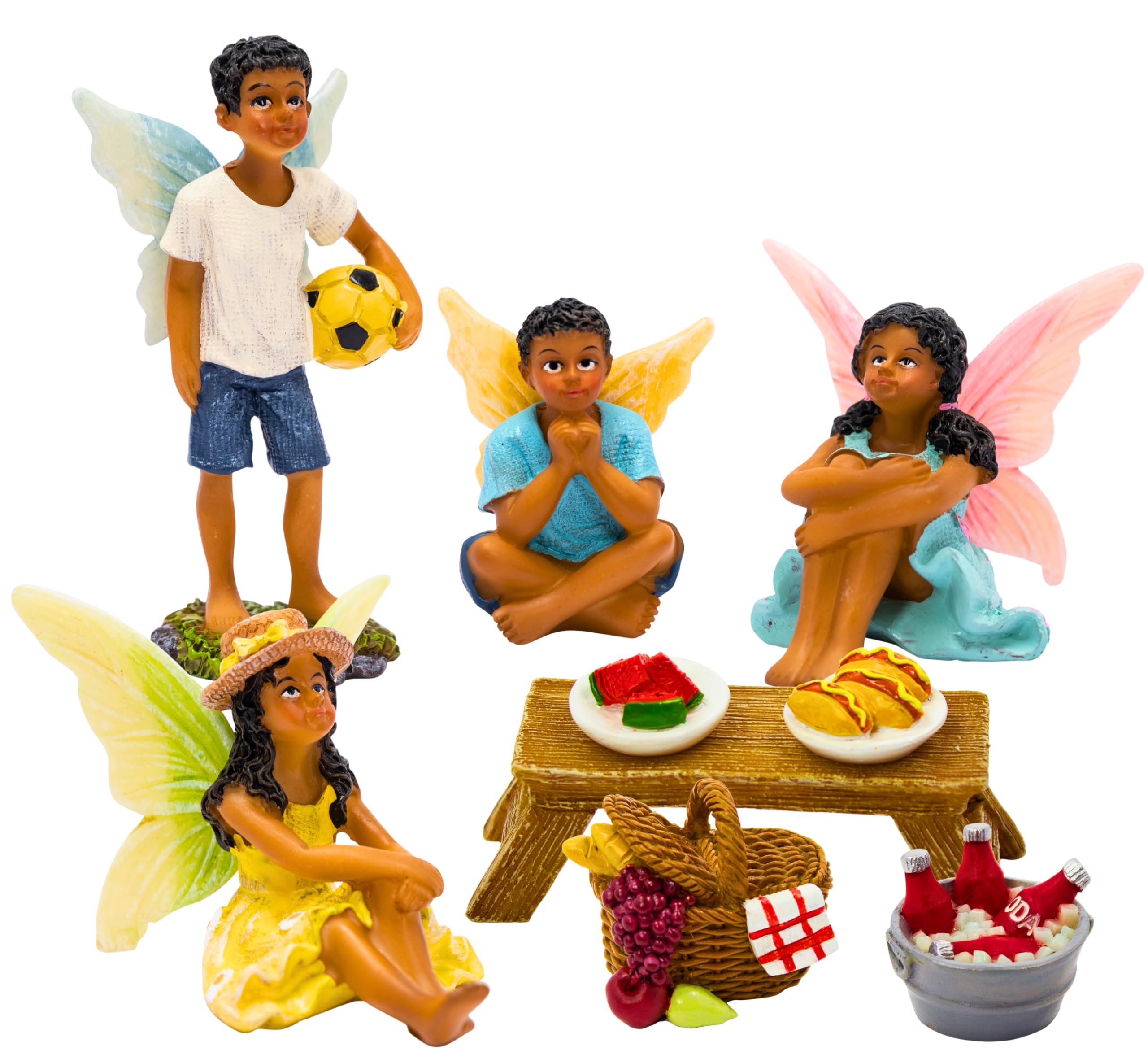PRETMANNS Fairies for Fairy Garden – Cute Accessories for an Outdoor Miniature Garden – Boy & Girl Figurine Ornament Kit - 9 Colorful & Beautifully Crafted Pieces